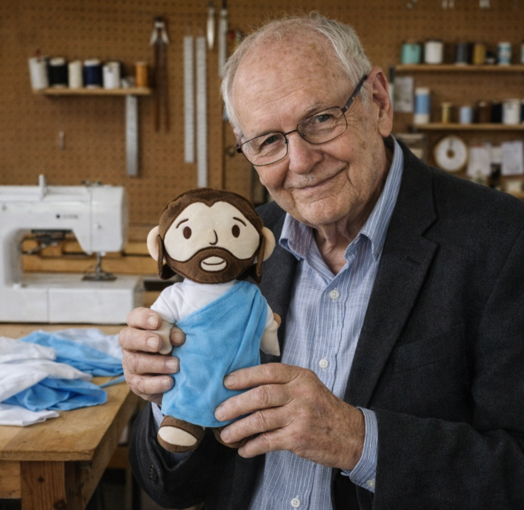 Pastor Noah holding a handmade Jesus plushie